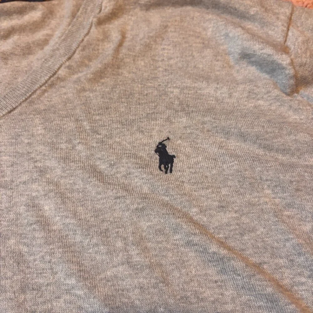 Polo Ralph Lauren Men's Pullover 100% Cotton V-Neck Sweater Grey Fit Size 3XLT